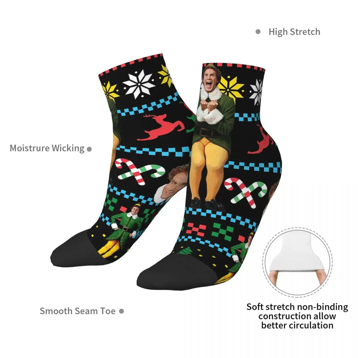 Buddy The Elf Ugly Christmas Sweater Xmas Movie Will Ferrell Socks Harajuku Stockings All Season Socks Accessories for Man Woman