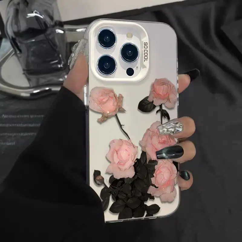 

Rose pattern design phone case for iPhone 16 15 14 13 12 11 Pro/ Max/Plus shock-proof rear cover anti-fingerprint