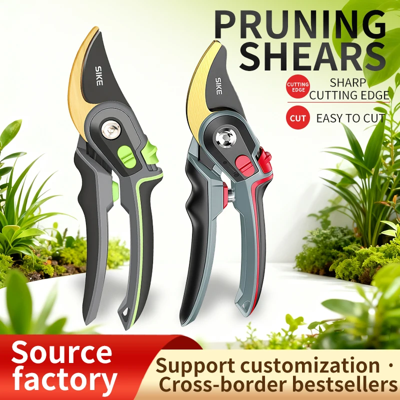 Pruning Shears 8in SK5 Steel Heavy Duty Manual Garden Scissors for Hedge Floral Green Plants with Carry Bag