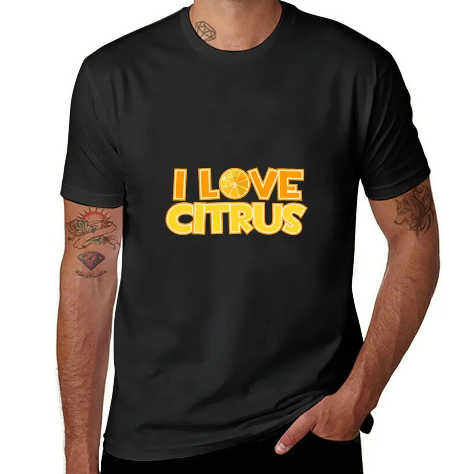 Bright inscription I love citrus and orange slice. Beautiful logo with orange text. T-Shirt