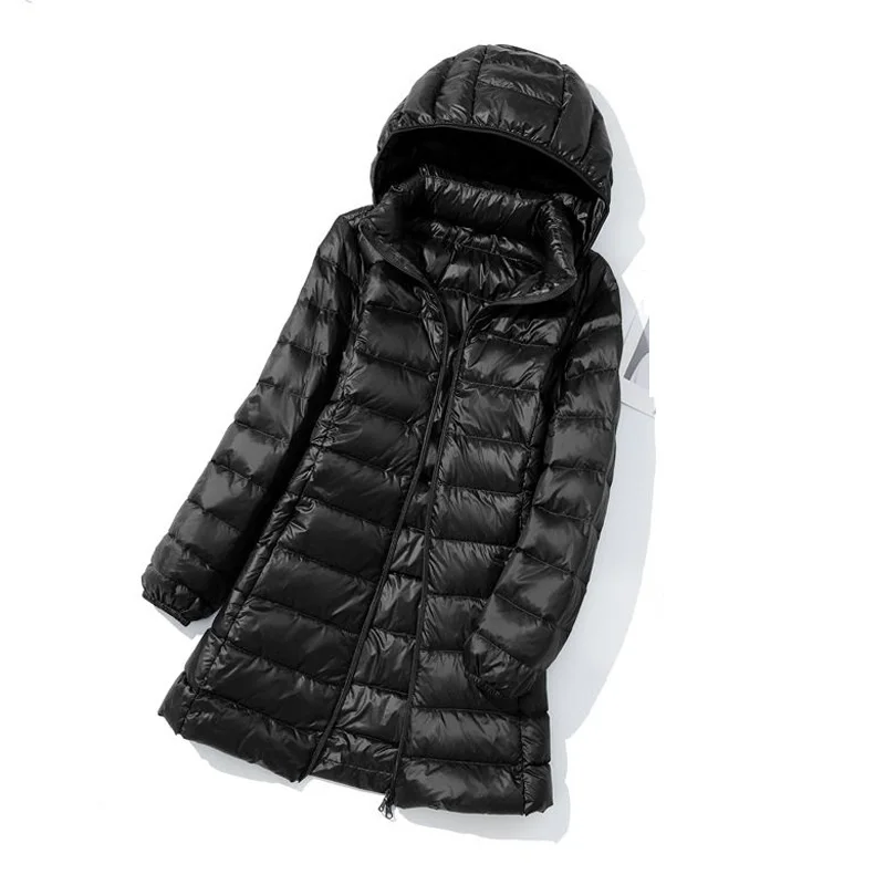 Plus Size 7XL 8XL Womens Long Warm Down Coat 2023 New Ultra Light Down Jacket Women\'s Warm Thick Overcoats Hat Detachable