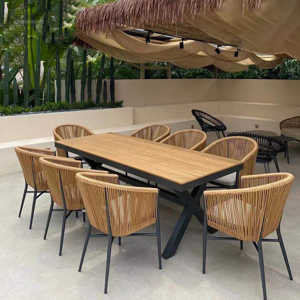 كراسي حديقة شرفة بسيطة في الهواء الطلق فناء PE كرسي من الخيزران حديقة كراسي الترفيه في الهواء الطلق طاولة وكرسي الإقامة المنزلية الإبداعية #2