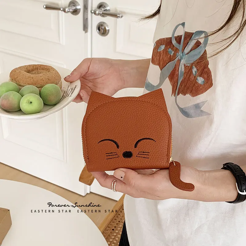 

Женская сумка-кошелек для карточек с изображением кота для женщин, несколько отделений для карт, кошелек для монет премиум-класса с героями мультфильмов, портативный кожаный кошелек для монет