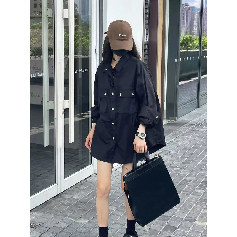 Bla Simple Long Sve irt Women's Spring Autumn New Lazy Sle Unique Aosphere Small ence Top Women's  Collar ...