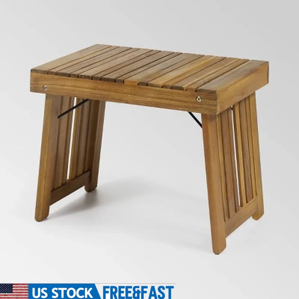 

Acacia Wood Folding Side Table Outdoor Compact Slat Design Easy Storage Rustic Patio Accessory Water-Resistant Handcrafted 21