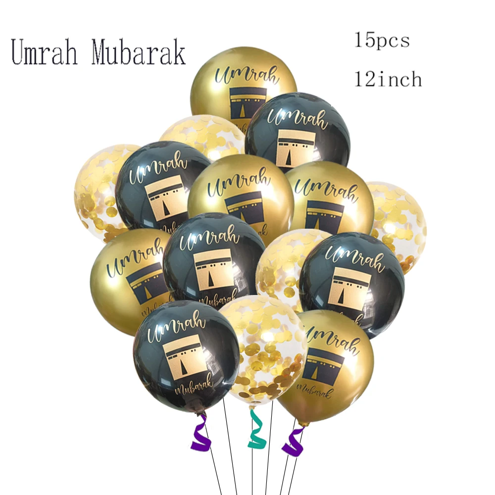 1Set Umrak Mubarak Letter Foil Balloons Ramadan Kareem Decor Star Moon Balloon 2025 Muslim Islamic Hajj Mubarak Party Supplies