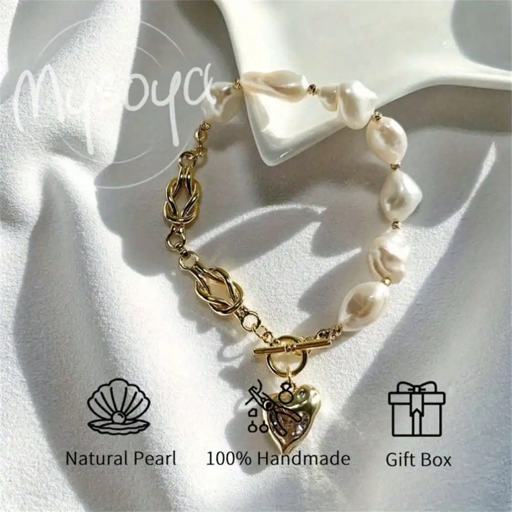 

MYSOYA Baroque Pearl Bracelet 9-10mm Pearls Gift Box Gift for Her/Him Wedding Jewelry Christmas Birthday Valentine's Day Gift