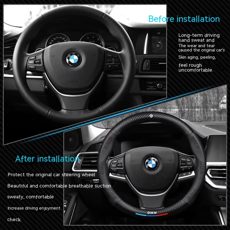 For BMW M X1 X3 X5 X6 G20 G30 E39 E46 E87 E90 E92 F10 F15 F25 F30 Carbon fiber Leather Car Steering Wheel Cover Auto Accessories