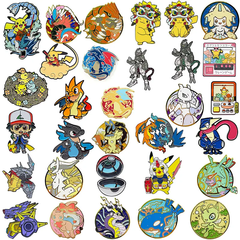 Pokemon Series Hard Enamel Pins Pikachu And Ash Ketchum Brooches Lapel Badge Black Insect Plant Jewelry Gift for Friends