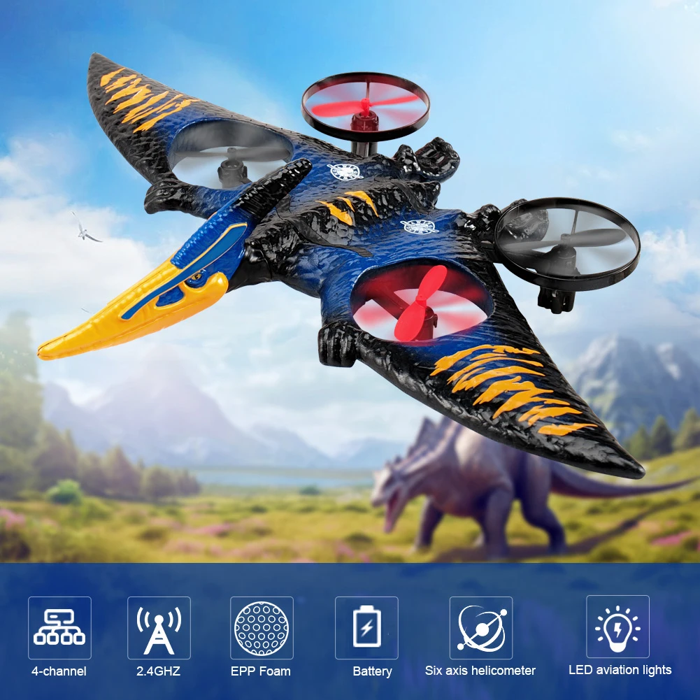 Pterosaur RC Plane 2.4G EPP Anti-wear Foam Airplane 360 Degree Rotation With Light One Click Take Off RC Glider Children Gift