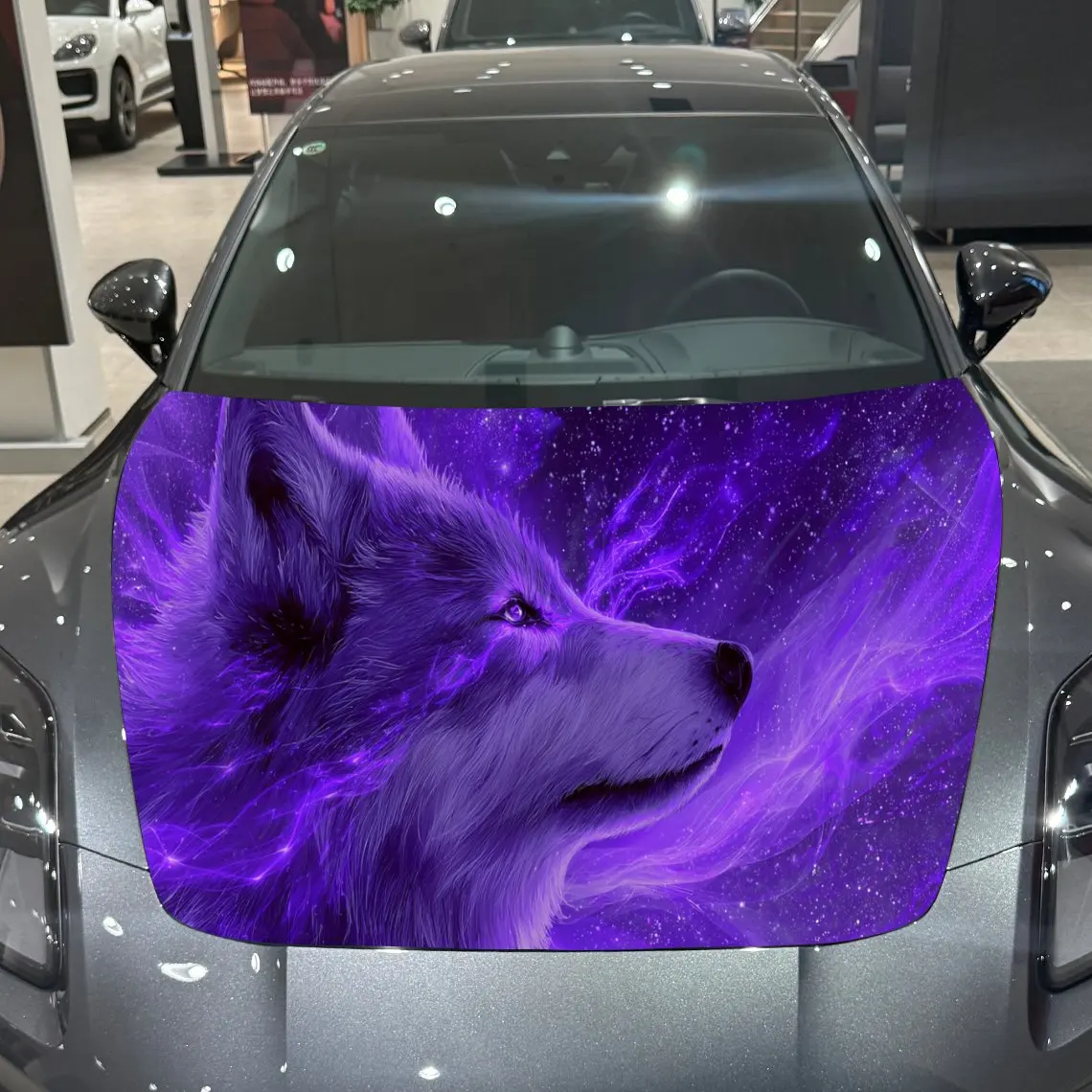 

Purple Neon Wolf Aesthetic Exploration PVC Car Engine Hood Vinyl Wraps, Self-Adhesive Waterproof Car Hood Decal Sticker, Car Dec