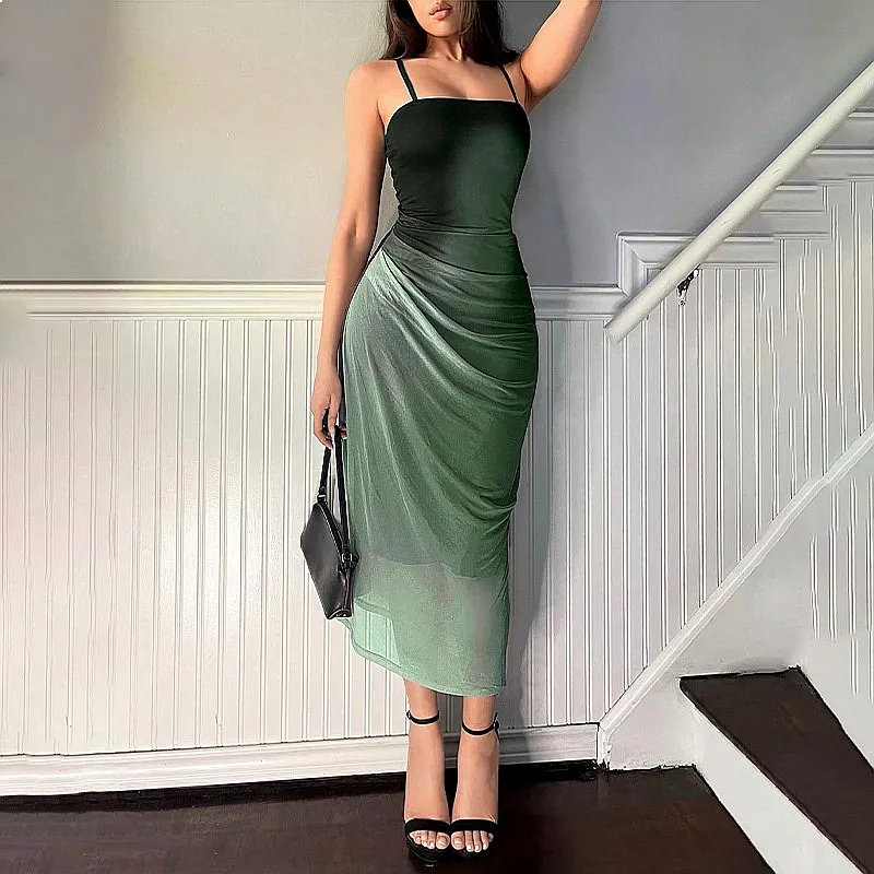 Sexy Backless Ruched Gradient Bodycon Dress Dresses for Women Spring Summer Evening Dress