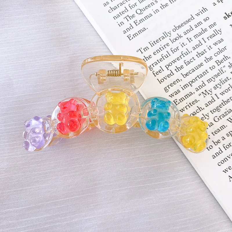 Cute Colored Transparent Cartoon Bear Hair Claws Headwear Women Girls Summer Korean Sweet Acrylic Hair Clip Hair Accessories