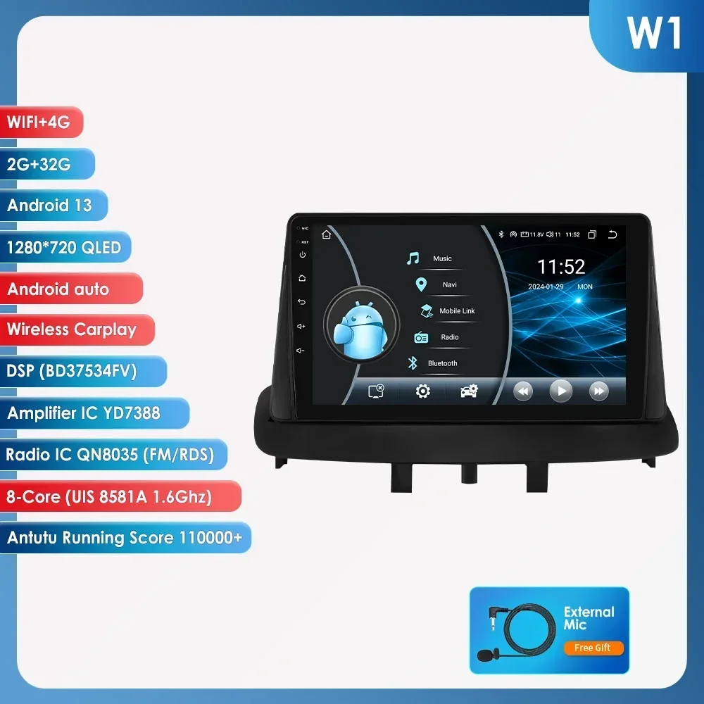 Android Autoradio Voor Renault Megane 3 2008 - 2014 Multimedia Videospeler Gps Draadloze Carplay Auto Audio Stereo 9 Touchscreen