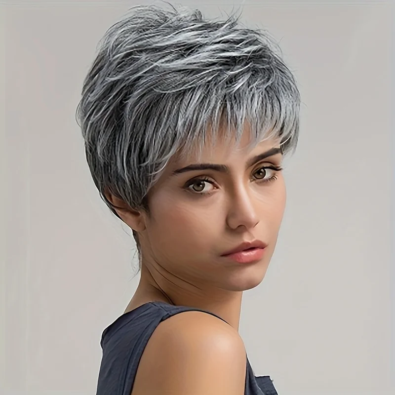 

8-inch silver-white wig suitable for ladies and gentlemen, natural synthetic wig, short curly wig suitable everyone's daily wear