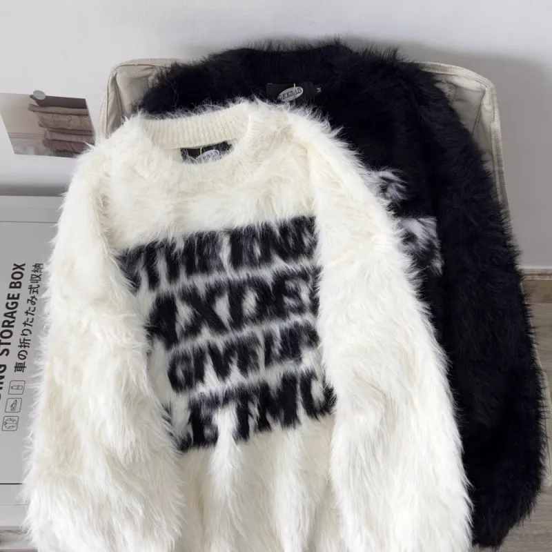 

Soft Plu American High Street Couple Sweater Men Women Autumn Winter Lazy Loose Letter Knittedwear Outerwear Polyester Fiber