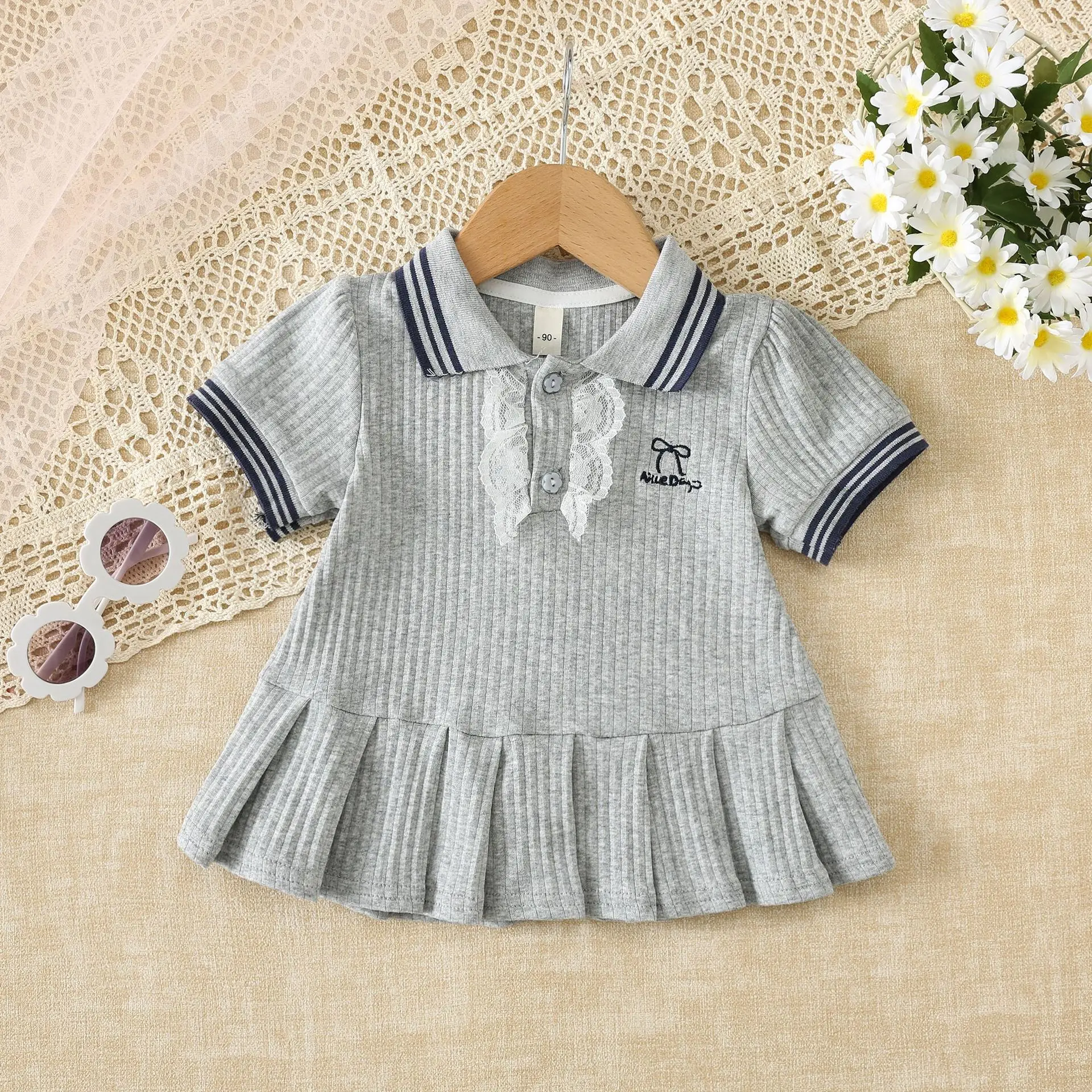 New Girls Super Soft College Style Baby Short-sleeved Polo Skirt Pleated Skirt Small Children's Clothing