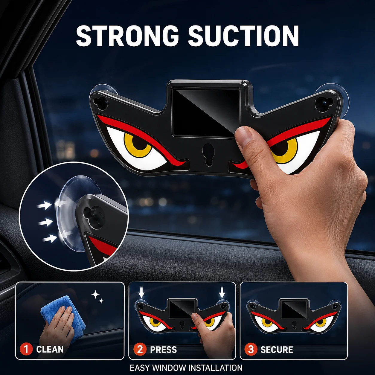 Cool DEMON EYE Ambient Light Solar Powered Breathing Neon Light Car Decoration Rear Windshield Atmosphere Lights Car Accessories 5