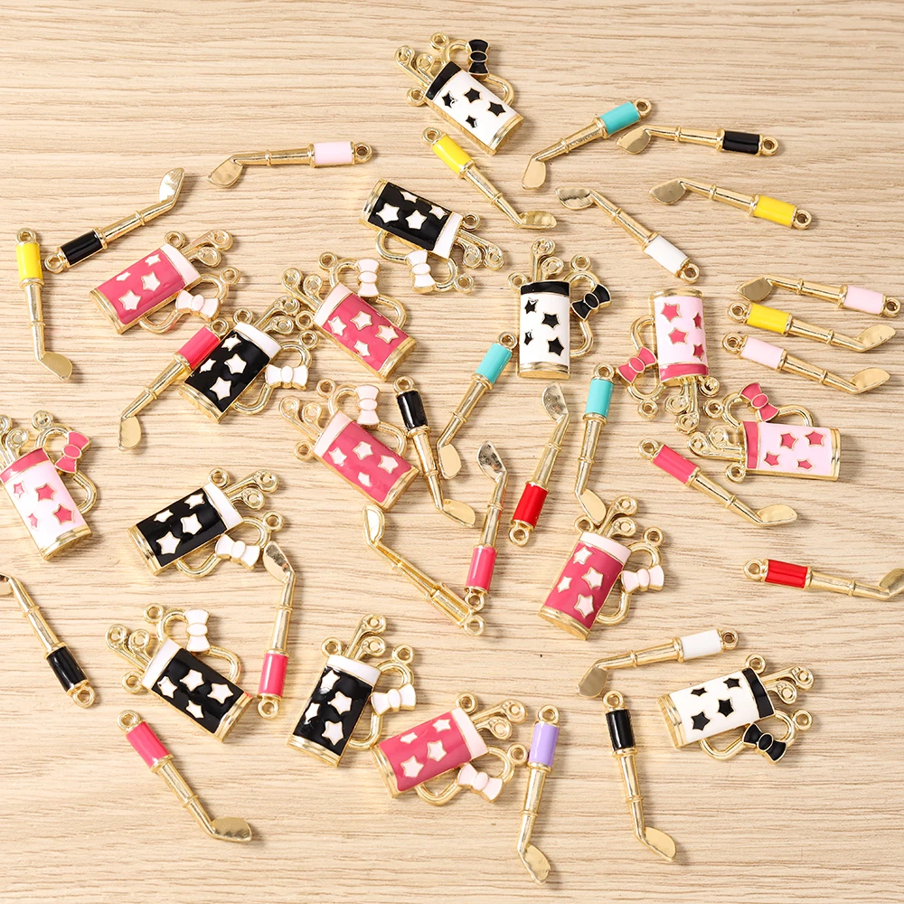 10 Stück Niedliche Emaille-Sport-Golfschläger-Taschenanhänger für Schmuckherstellung, Ohrringe, Halsketten, Schlüsselanhänger, DIY-Bastelzubehör – Detail 3