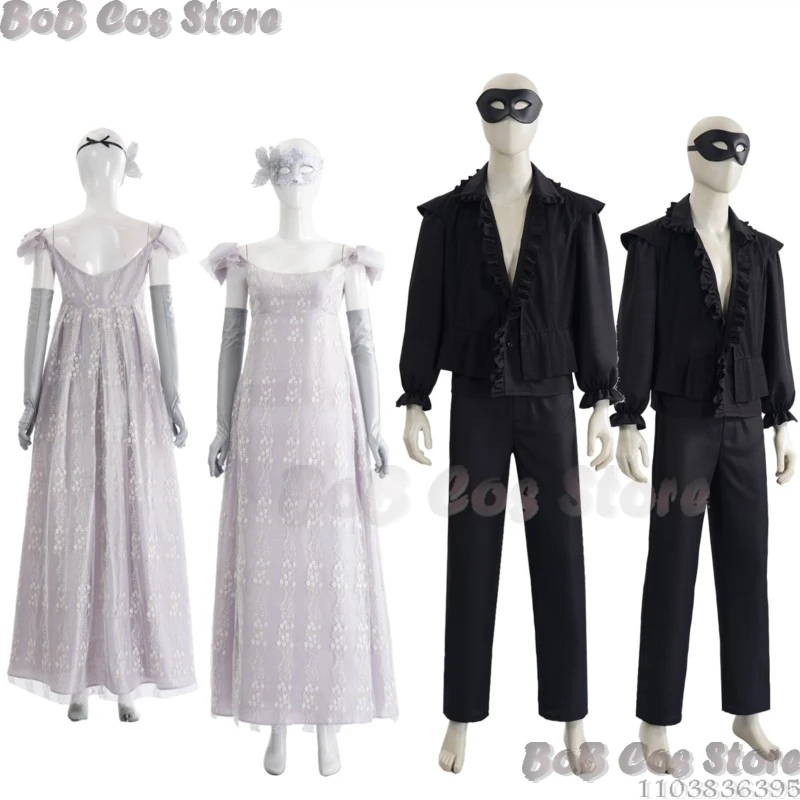 

Retro long-style formal dress, tie-waist dress, suit set Cosplay Costume Woman Man Cos Halloween Roleplay Masked Ball Party Cos