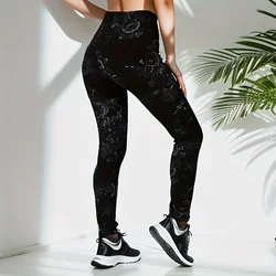 PD49 Fitness Leggings, WOMEN'S Dark Floral Pattern Running Pants, Fitness Printed Bottom Pants