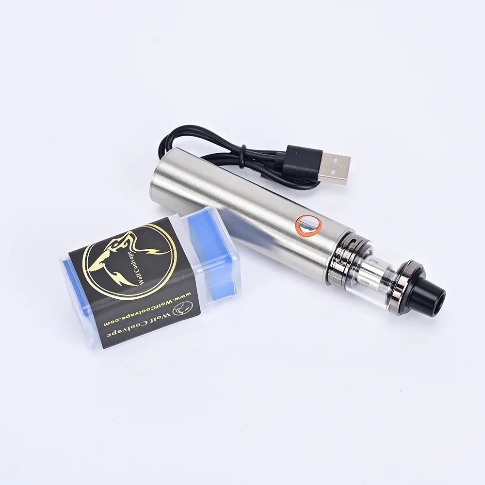 Wolfcoolvape E-Cig Mod Starter Kit Vape com tanque atomizador de preenchimento superior de 2ml 0,3ohm tamanho 24mm e vaporizador de bateria de 1300mAh