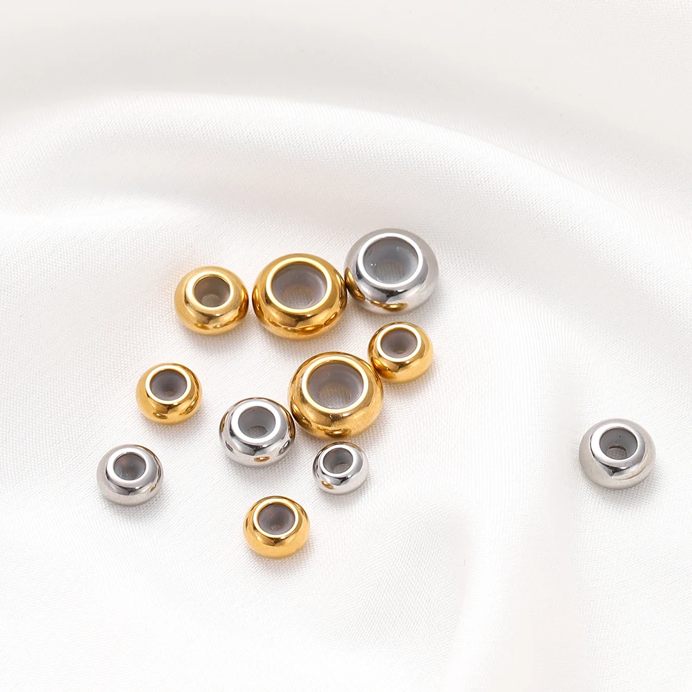 10 Teile/los Edelstahl Anpassung Perlen mit Rutschfester Silikon Ring Gold Farbe Stopper Spacer Perlen für Schmuck Machen – Detail 4