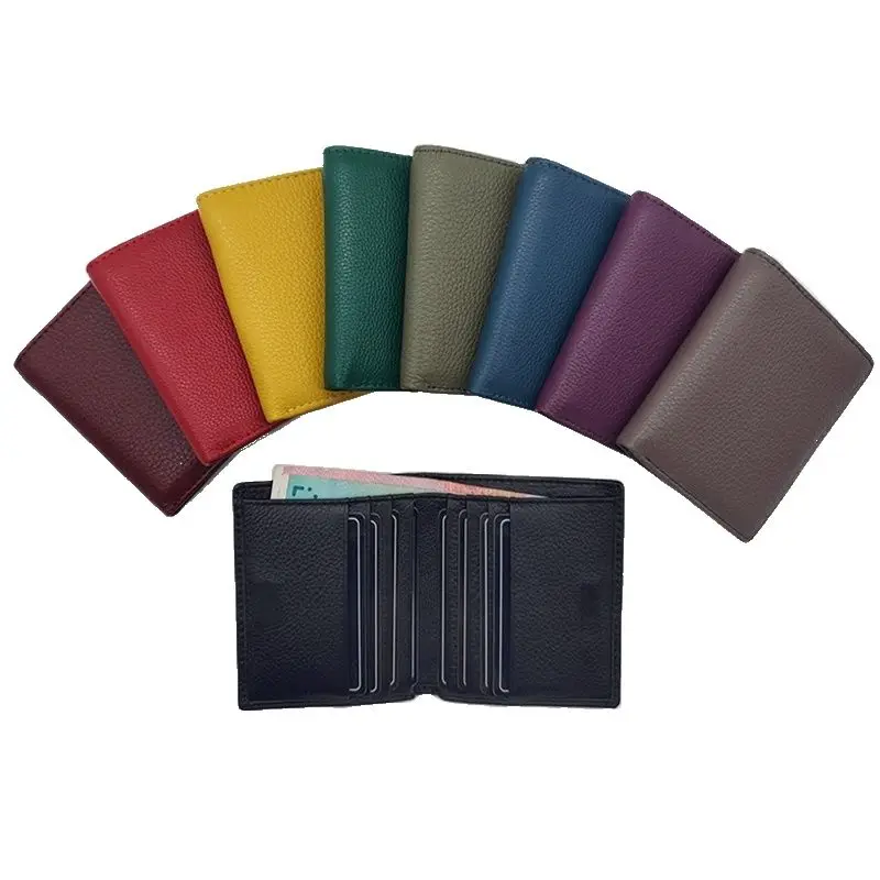 Dompet wanita 9 warna klasik uniseks, dompet koin pendek ramping sederhana melar tempat kartu ID polos