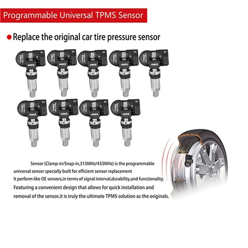 9Pcs Programmable MX Sensor 315MHZ+433Mhz 2 In 1 TPMS Tire Pressure Sensor Monitor For Autel Tool TS408 TS508 ITS600