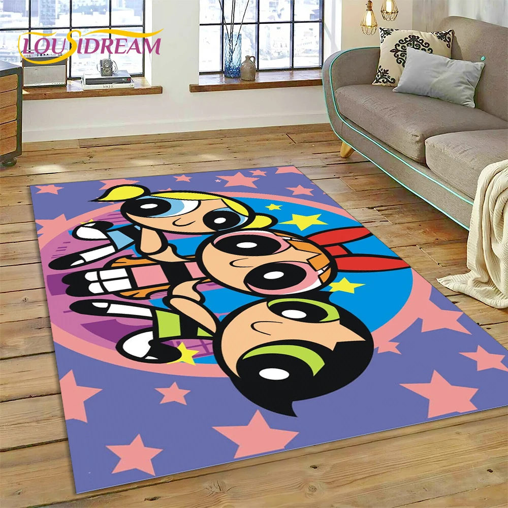 Cartoon Cute P-Powerpuff Girl Carpet Rug for Bedroom Living Room Home Sofa Decoration,Children Game Large Decor Floor Mat Gift