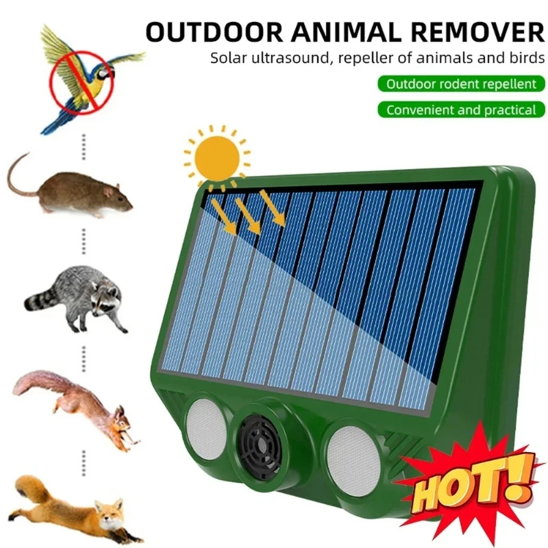 Solar Powered IP66 Waterproof Animal Repellent Device with 500mAh Rechargeable Battery for Outdoor Garden Lawn Pest Control