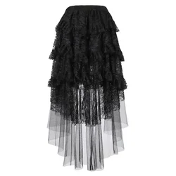 Womens High Waist Multilayer Lace Long Skirt Gothic Steampunk Corset Skirt Victorian Burlesque Costumes Black