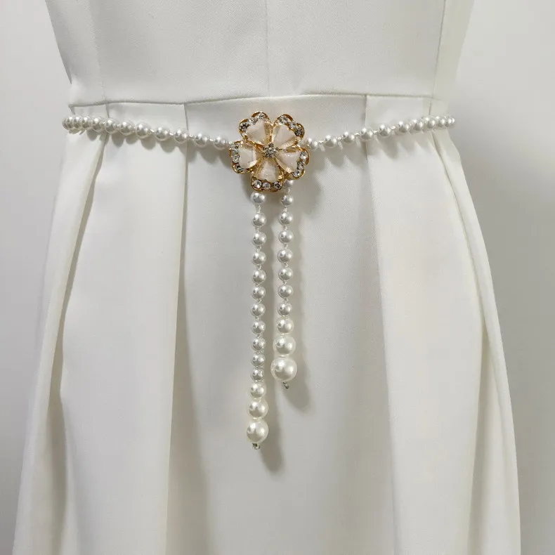

Высококачественный темпераментный универсальный женский пояс-цепочка с жемчугом, пояс с цветами и стразами, элегантное ретро-украшение