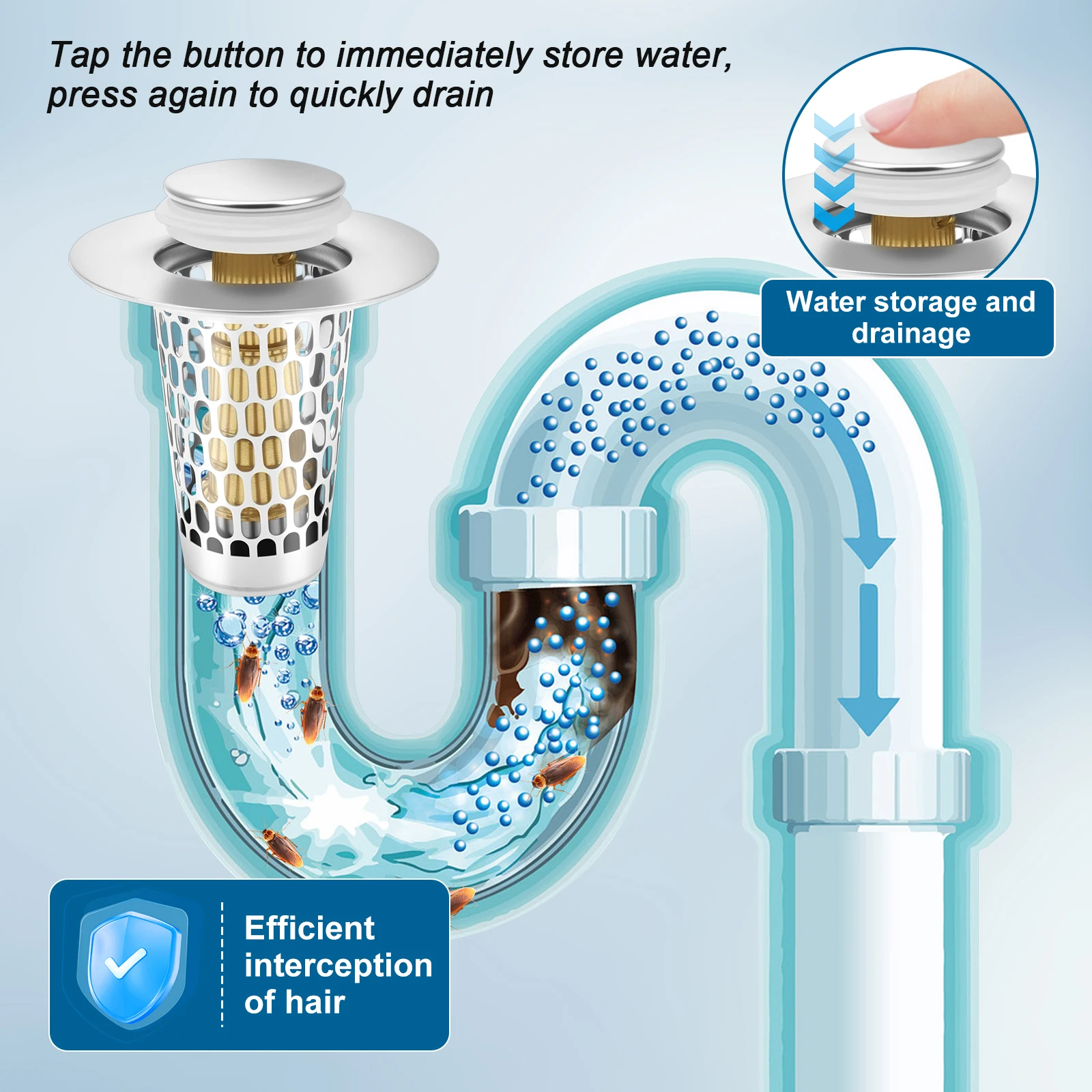 2 Stuks Pop Up Gootsteen Zeef Rvs Wastafel Plug Anti Geur Filter Mand Haar Catcher Lek Plug Afvoerputje filter