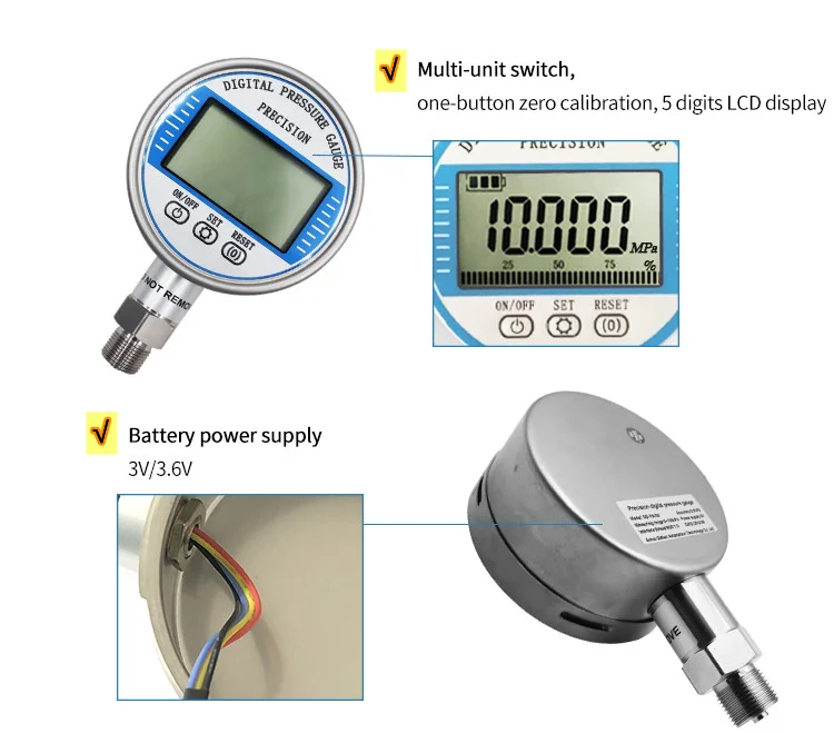 

Digital Pressure Gauge, Electronic Digital Precision Vacuum Negative Pressure Gauge Water Gas Oil Battery Power Supply