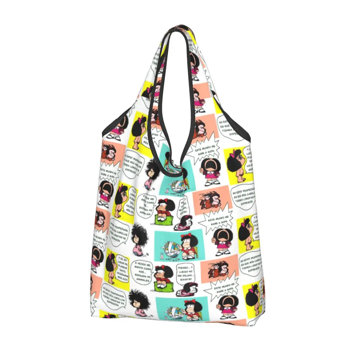 

Custom Manga Quino Mafalda Shopping Bags Women Portable Big Capacity Grocery Kawaii Cartoon Tote Shopper Bags