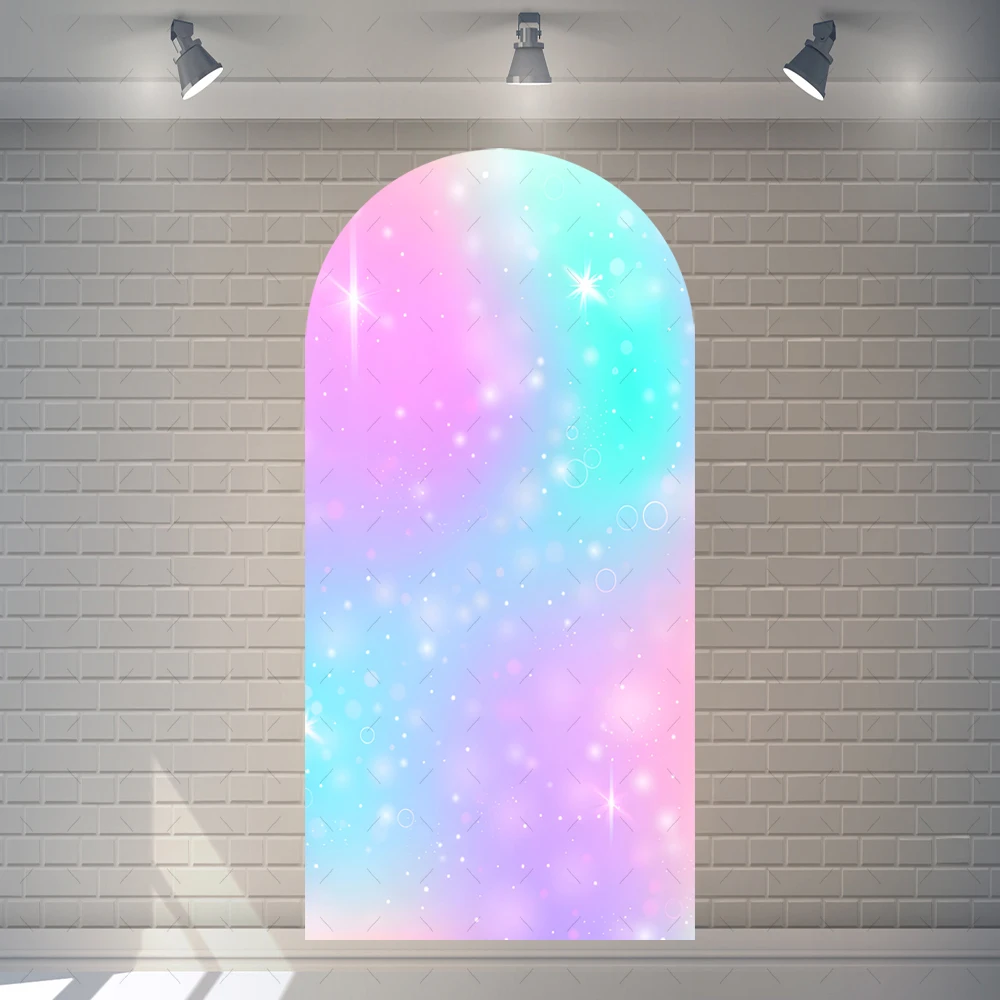 Rainbow Unicorn Arch  Photography Backgrounds Custom Pink Glitter Star Girl Baby Birthday Backdrop Decoration Photo Studio Props