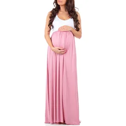 New Summer Casual Dresses For Pregnant Ladies Premama Contrast Color Beachwear Maxi Dress Maternity Gown Pregnancy Women Clothes
