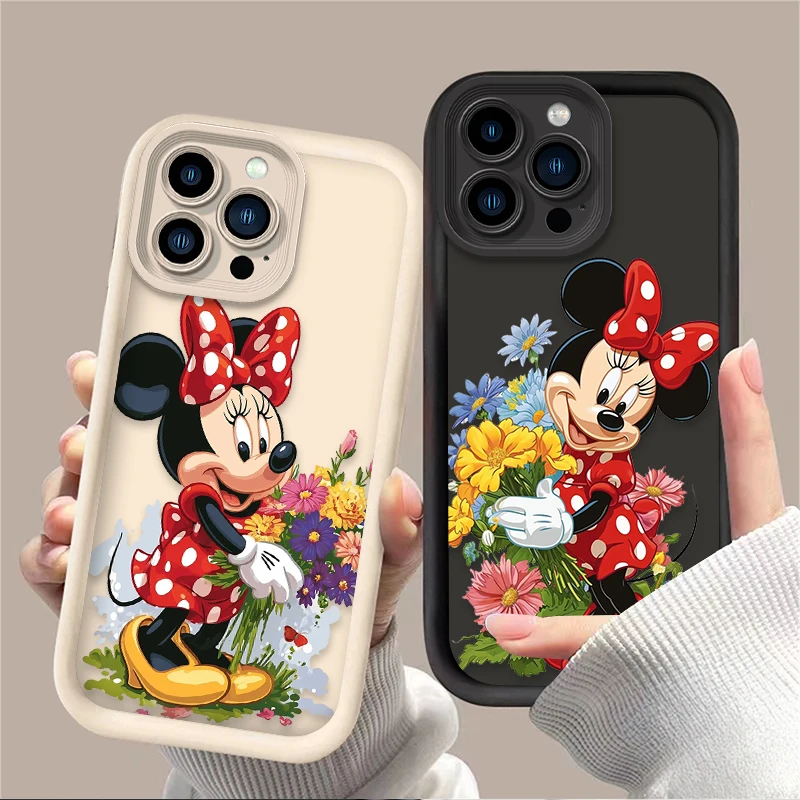 Disney Minnie Mouse Flower Case For iPhone 16 15 14 13 12 11 Pro Max X XS X S Max XR SE 2020 7 8 Plus Silicone Printing Cover