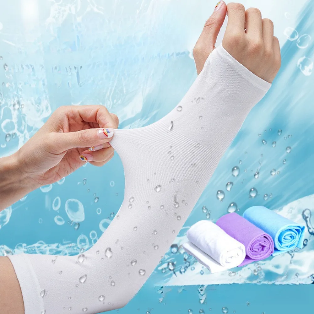 2 Pack Summer Cooling Ice Silk Arm Sleeves, UV Sun Protection Stretch Arm Covers for Outdoor Driving Sports, Random Color