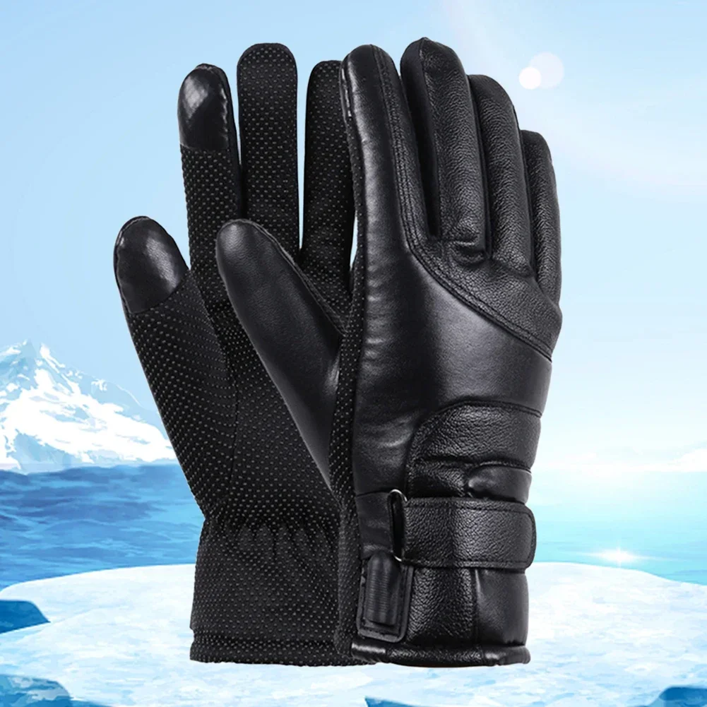 

USB Winter Electric Warming Gloves Waterproof Leather Heating Gloves Soft Winter Outdoor Warm Gloves for Fishing Riding Cycling