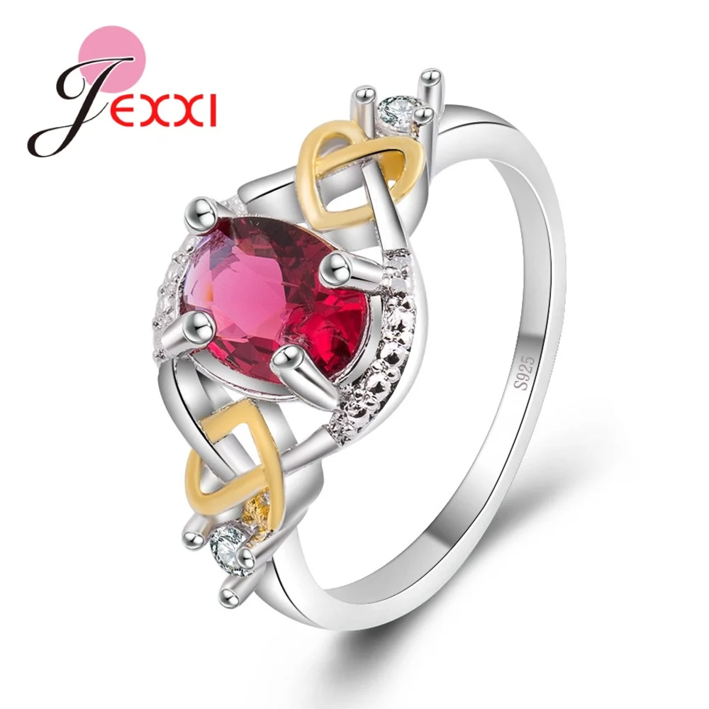 Real 925 Sterling Silver New Special Design With Clearly Red Crystals Fashion Women Wedding Romantic Propose Rings Jewelry