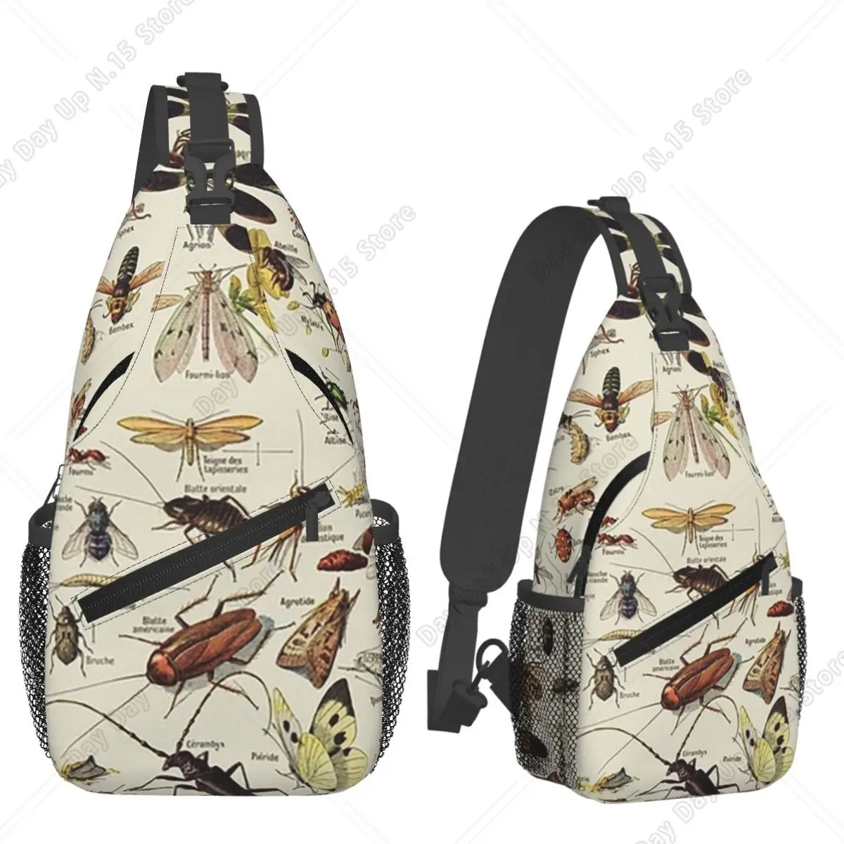 Insects Chart. Scientific Illustration, Text In French Chest Bag Men Sling Crossbody Backpack Chest Bag Daypack Shoulder Bag