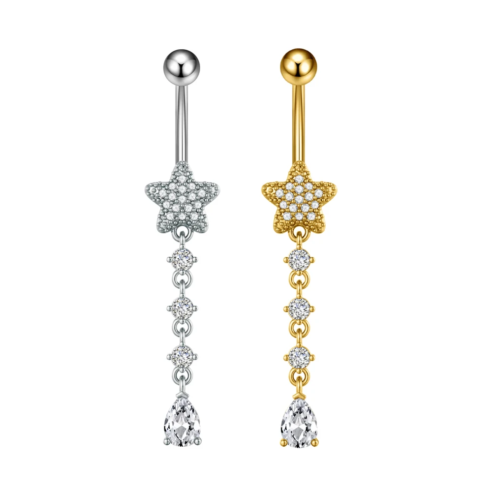 Long Dangled Belly Piercing for Women Stainless Steel Star Windmill Leaves Water Droplets Navel Rings Belly Button Ring Jewelry