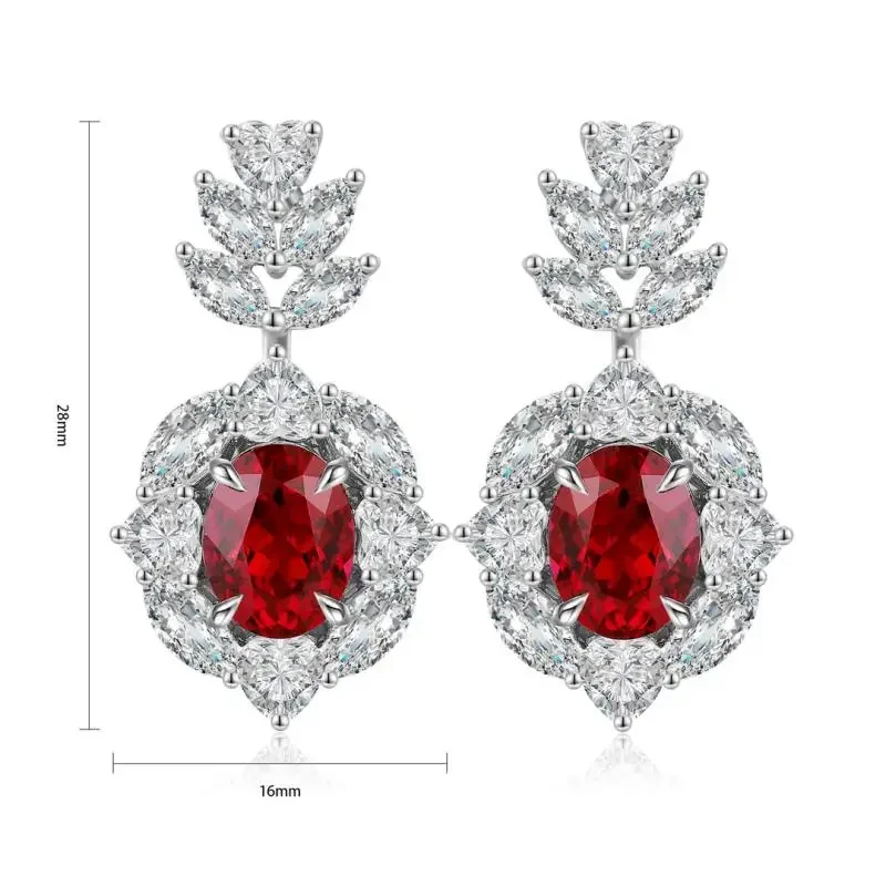 

RUIF New S925 Silver Lab Grown Ruby Oval Shape Simulated Diamond Zirconia White Earrings for Women Wedding Gift Stud Earrings