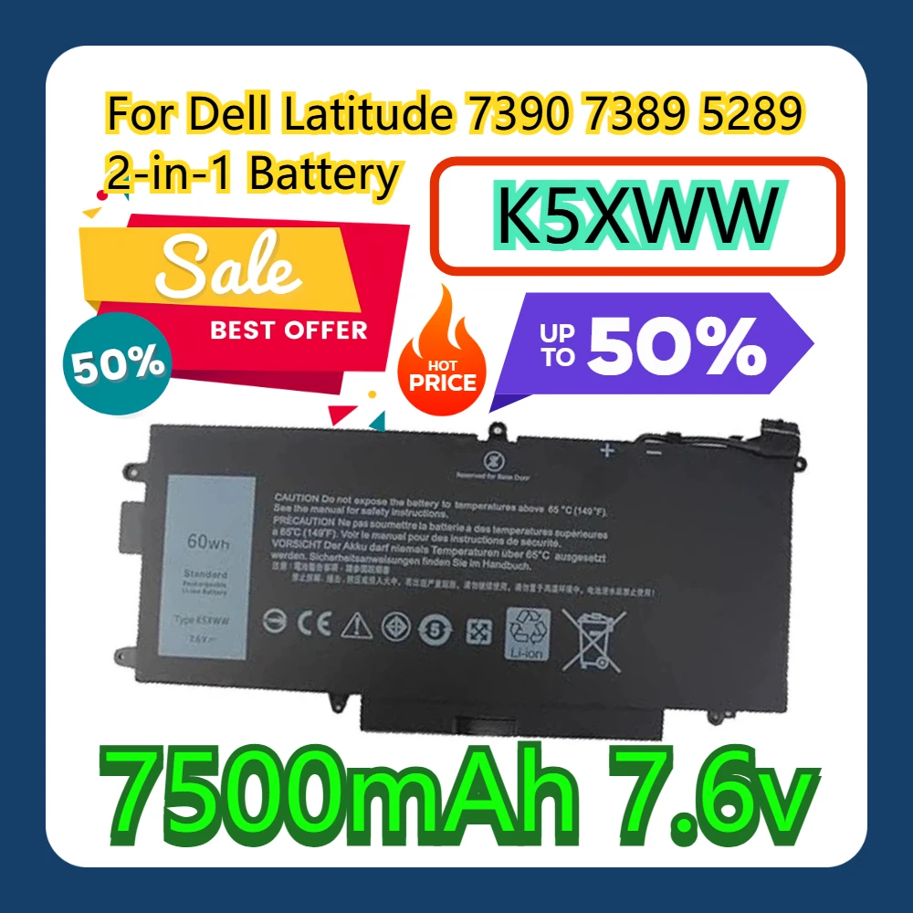 

For Dell Latitude 7390 7389 5289 2-in-1 K5XWW Battery