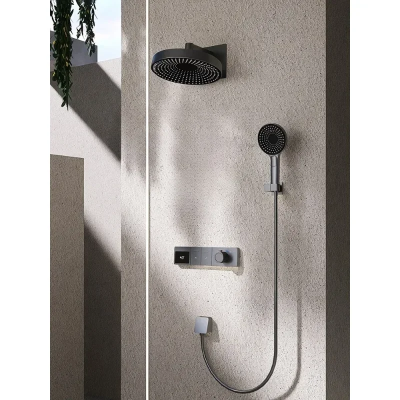 Install rain shower set into the wall all-copper hot and cold dual control minimalist digital display