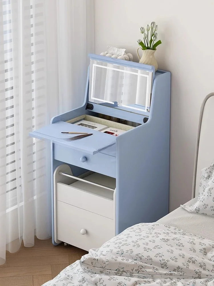 

12Cream Style Bedside Dressing Table Small Mini Multi-Functional Flip Makeup Table Solid Wood Customizable