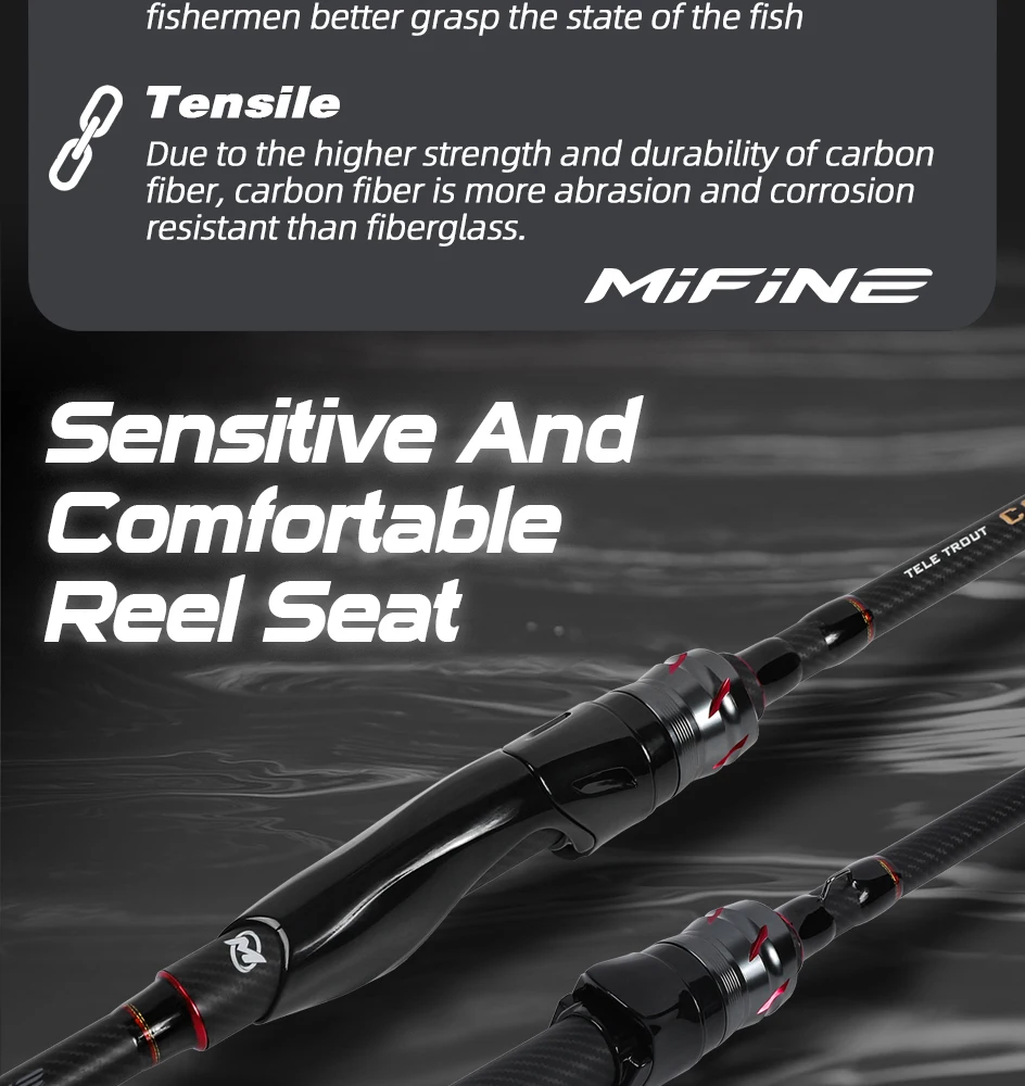 MIFINE COZY TELE TROUT Angelrute 24T Carbonfaser Teleskopische Reise-Rock-Spinning-Rute CW 0,8-5g Röhrenspitzen Forellenangeln – Detail 7