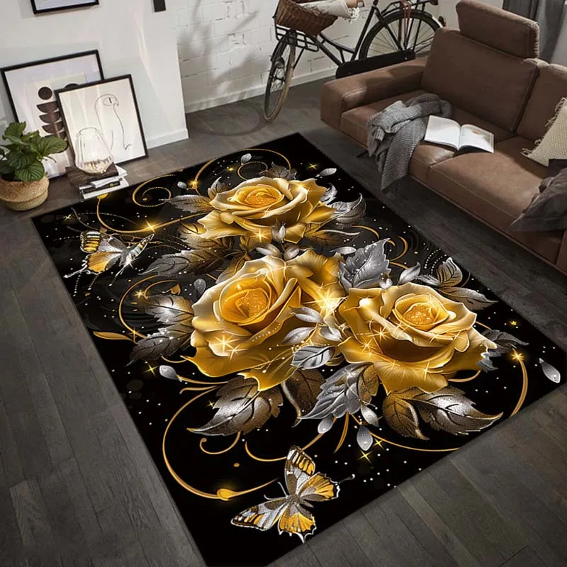 

Luxury Gold Rose Rug Light Luxury Anti Slip Beautiful Carpet Suitable for Living Room Bedroom Fashion Large Durable Door Mat